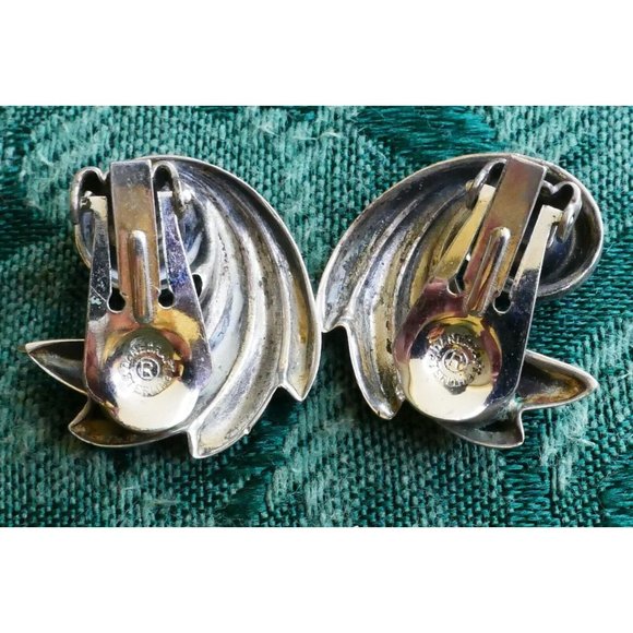 Art Deco Sterling Silver Comet Earrings Signed Danecraft Clip On - Picture 4 of 6